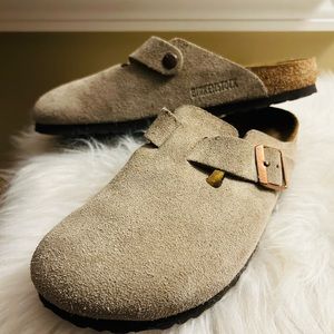 Birkenstock Boston Clog Taupe Suede Leather